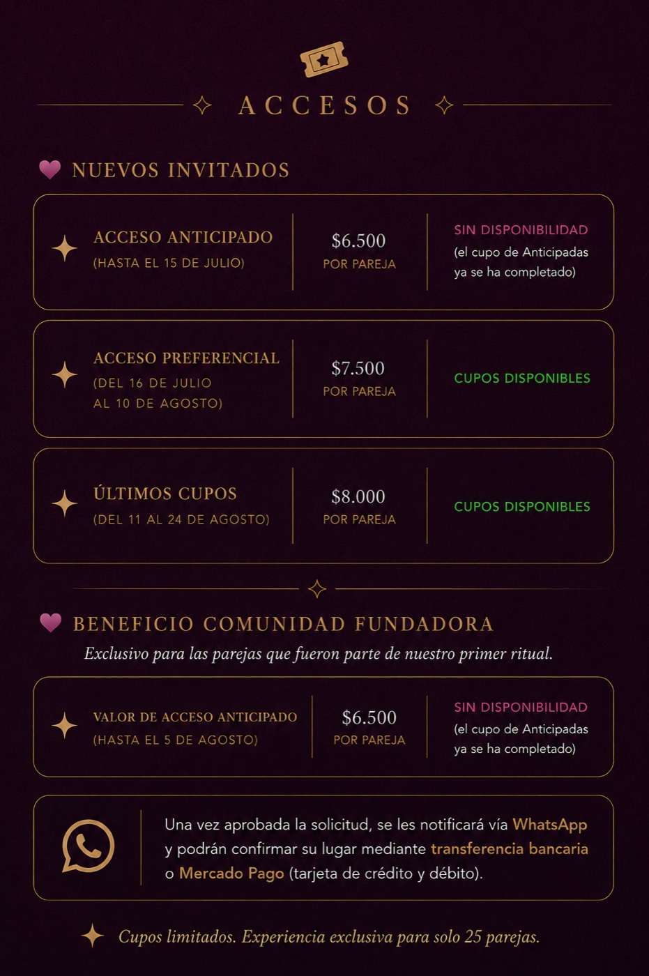 Accesos y valores por pareja